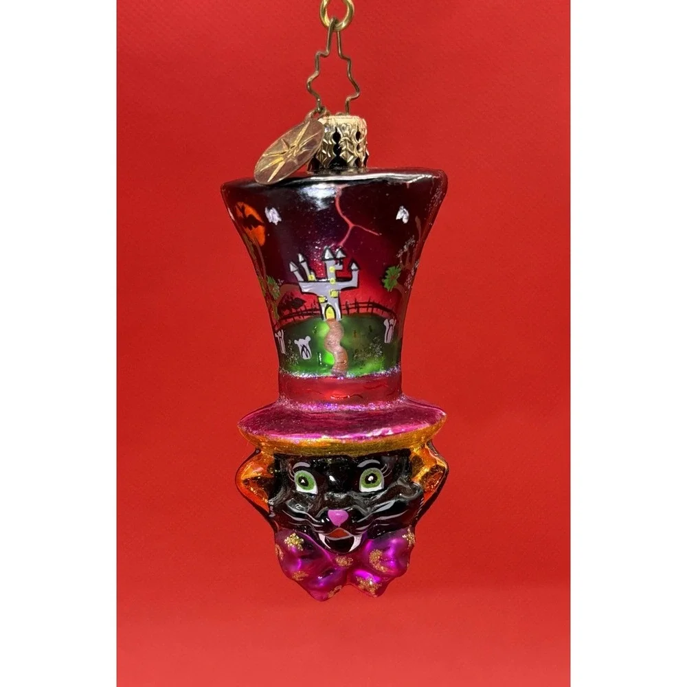 RARE Christopher Radko TABBY TOPPER Glass Christmas Ornament